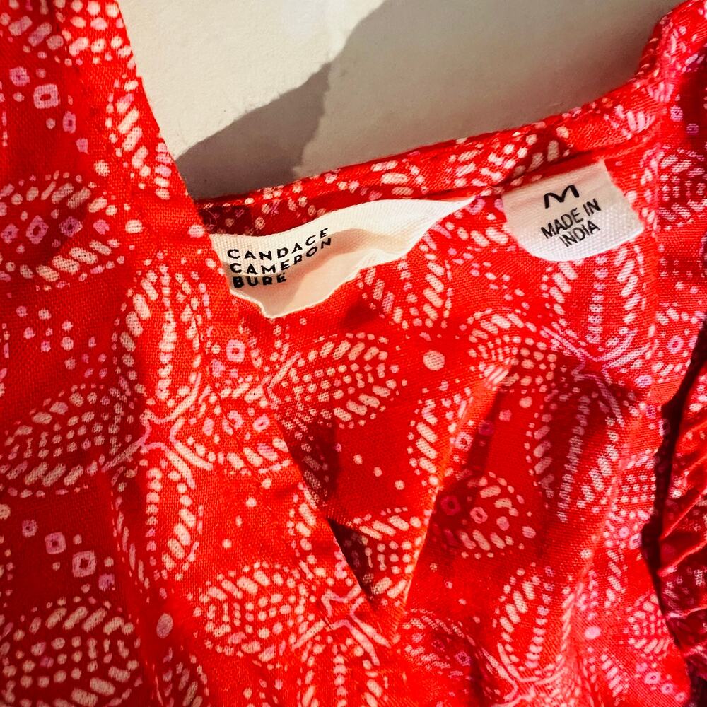 Candace Cameron Bure Printed V Neck Midi Dress Size M Medium Coral - Picture 5 of 7